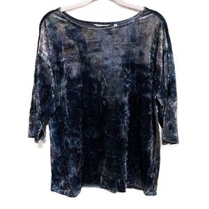 Soft Surroundings Velvet Abstract Watercolor 3/4 Pullover Top Womens Medium Boho